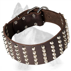 Extra Wide Leather German-Shepherd Collar Decorated with Nickel Plated Cones