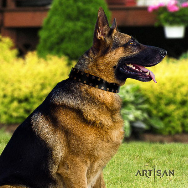 German-Shepherd Dog stunning adorned full grain natural leather dog collar for handy use