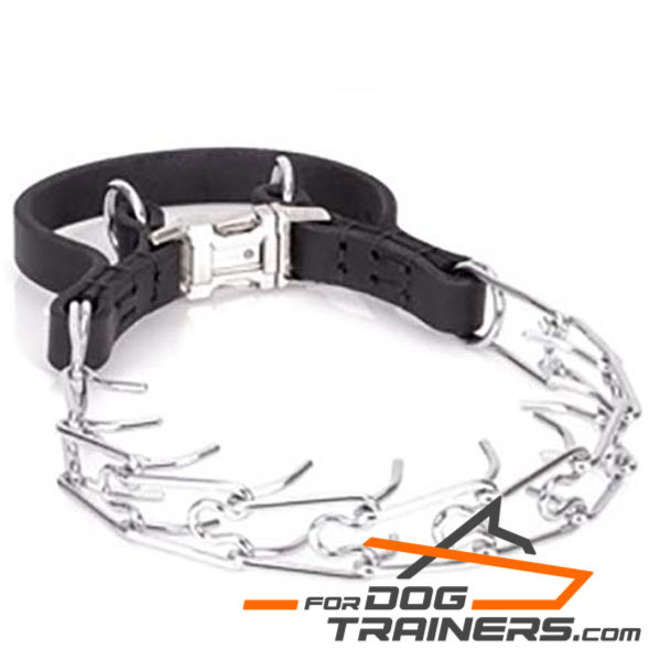 Dog Pinch Collar with Genuine Leather Handle and Quick Release Buckle