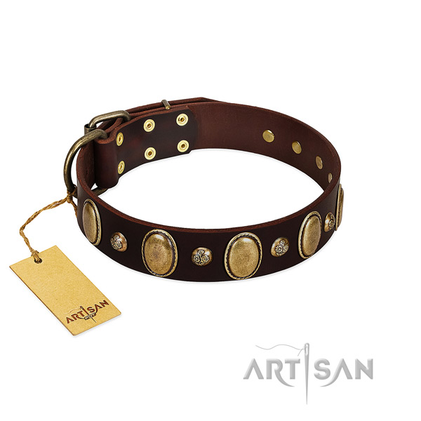 Full grain genuine leather dog collar of soft material with incredible adornments