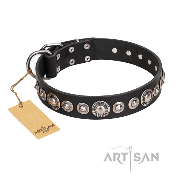 Full grain leather dog collar made of best quality material with strong D-ring