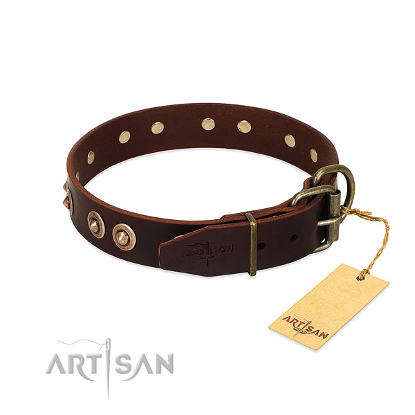 Durable decorations on natural genuine leather dog collar for your pet