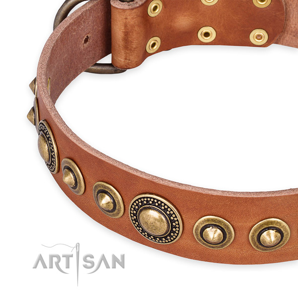 Gentle to touch full grain genuine leather dog collar handcrafted for your stylish pet
