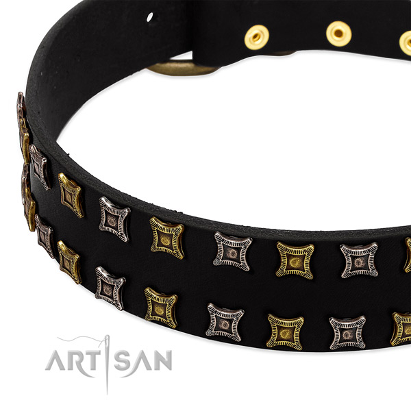 Flexible natural leather dog collar for your handsome canine