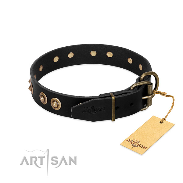 Rust-proof fittings on leather dog collar for your doggie