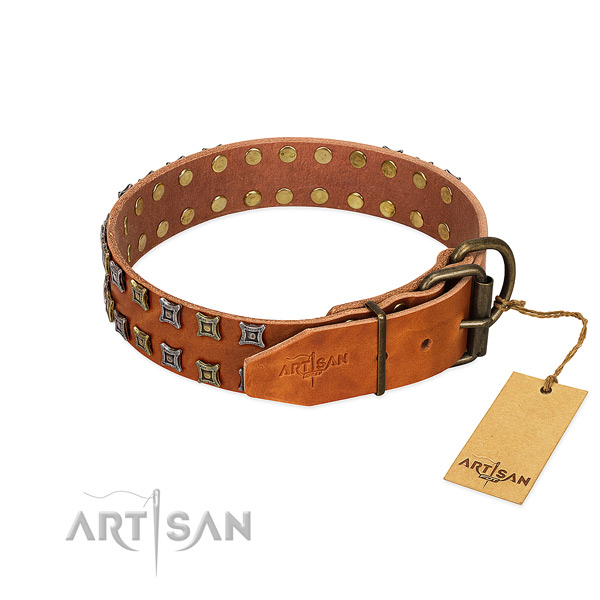 Gentle to touch full grain leather dog collar handmade for your four-legged friend