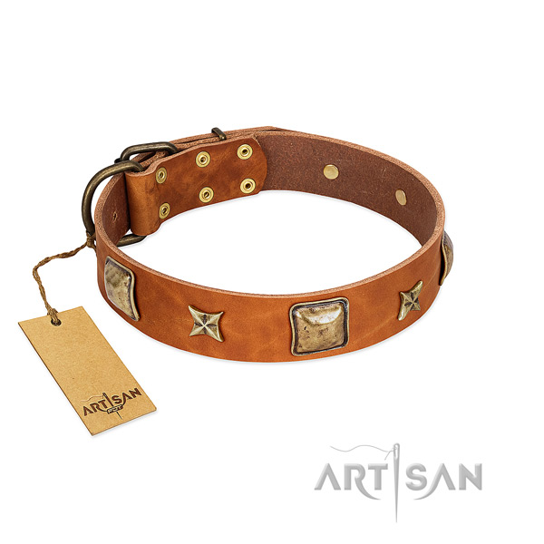 Comfortable natural genuine leather collar for your doggie