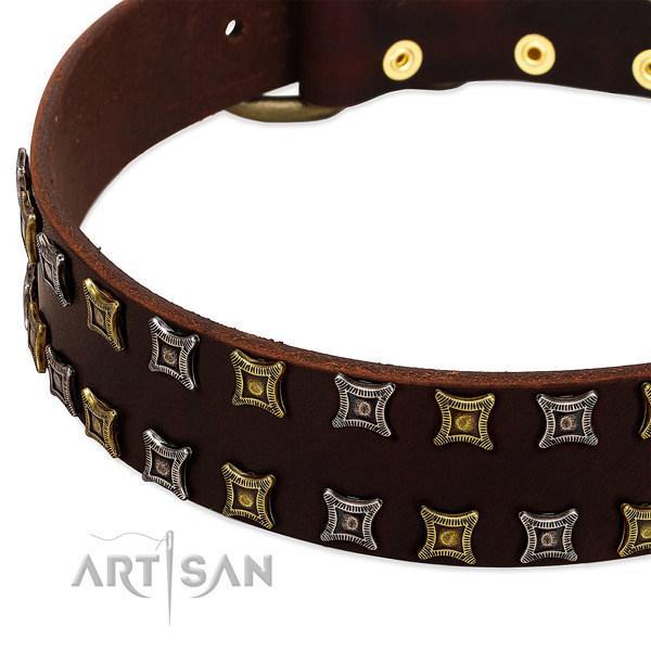Reliable full grain genuine leather dog collar for your impressive canine