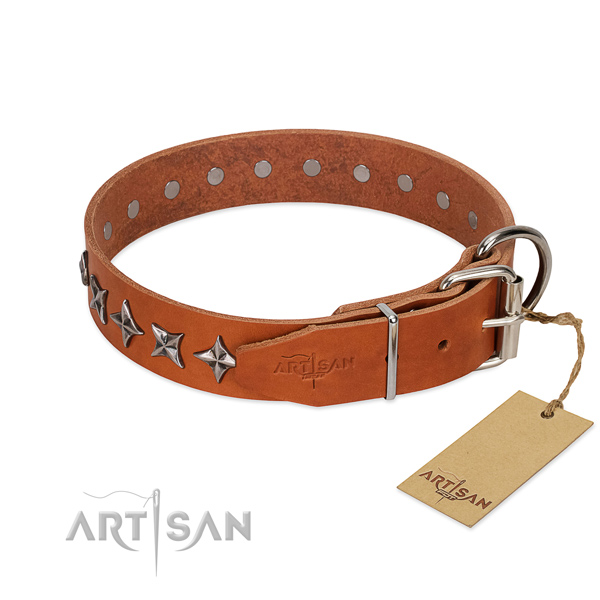 Comfy wearing studded dog collar of high quality genuine leather