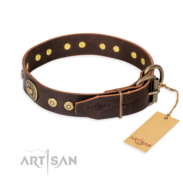 Full grain leather dog collar made of best quality material with strong studs
