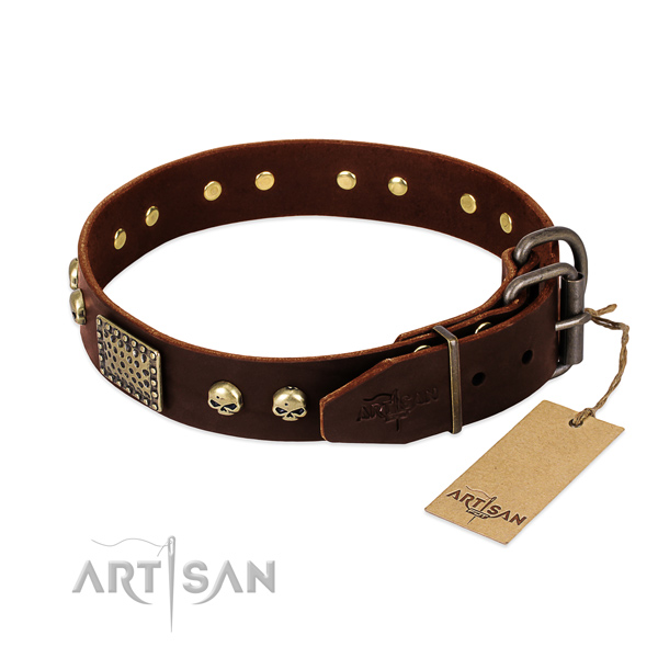 Rust resistant embellishments on comfortable wearing dog collar