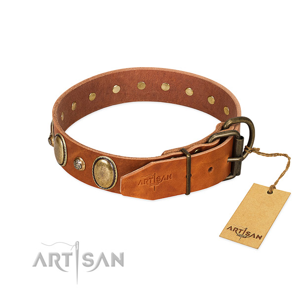 Comfortable wearing full grain natural leather dog collar
