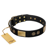 "Chicci-Glam" FDT Artisan Black Leather German Shepherd Collar with Plates and Ornate Studs  "Chicci-Glam" FDT Artisan Black Leather German Shepherd Collar with Plates and Ornate Studs