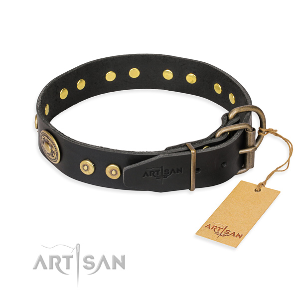 Natural genuine leather dog collar made of best quality material with corrosion proof adornments