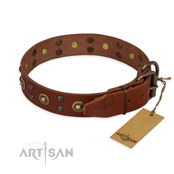 Corrosion proof buckle on full grain natural leather collar for your handsome doggie