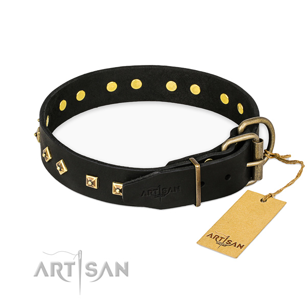 Durable D-ring on leather collar for stylish walking your pet