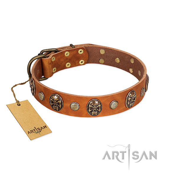 Adjustable natural genuine leather dog collar for daily use