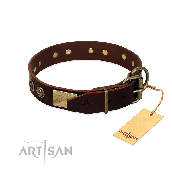 Corrosion proof buckle on full grain natural leather dog collar for your doggie