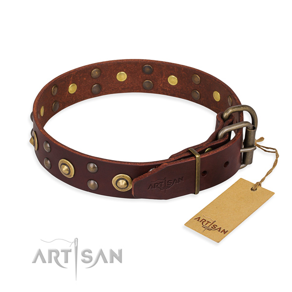 Corrosion proof traditional buckle on full grain natural leather collar for your handsome dog
