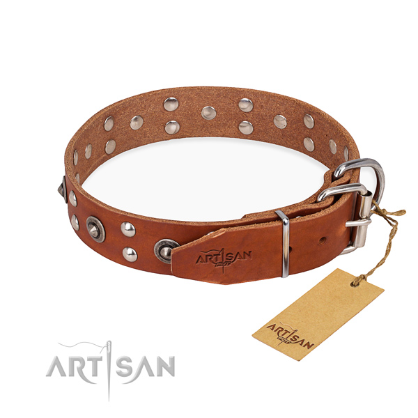 Corrosion resistant buckle on full grain genuine leather collar for your handsome doggie