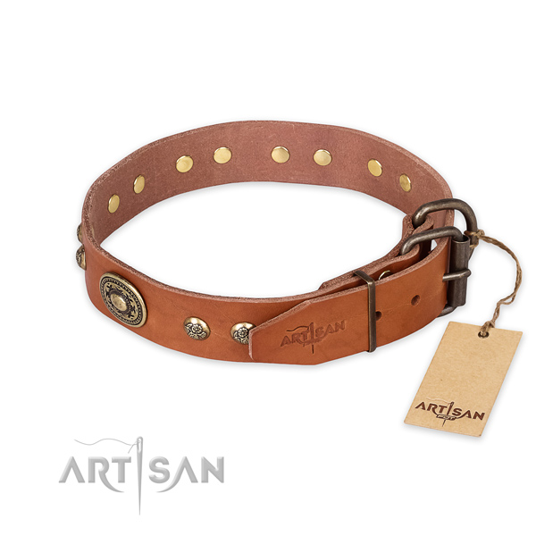 Rust-proof hardware on full grain natural leather collar for daily walking your canine