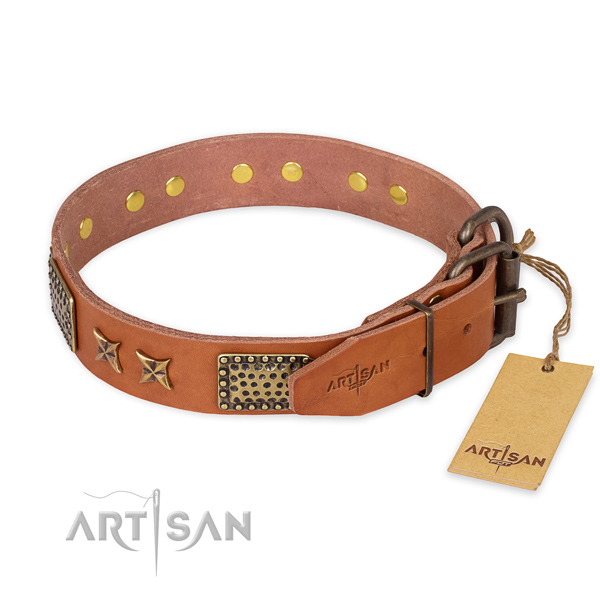 Corrosion proof fittings on full grain genuine leather collar for your impressive canine