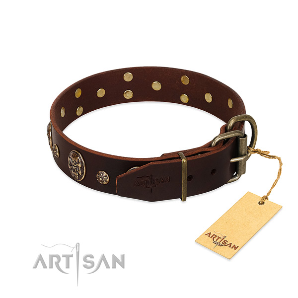 Rust resistant fittings on full grain leather dog collar for your doggie