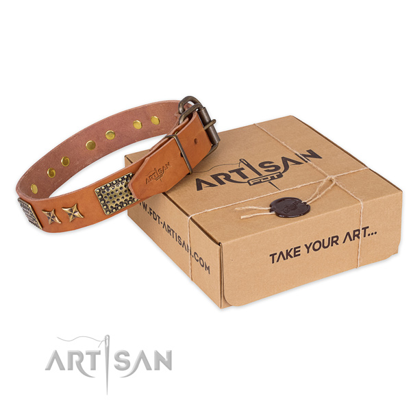 Durable fittings on natural genuine leather collar for your stylish canine