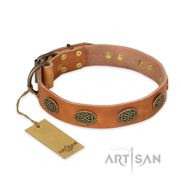 Unique leather dog collar with corrosion proof D-ring