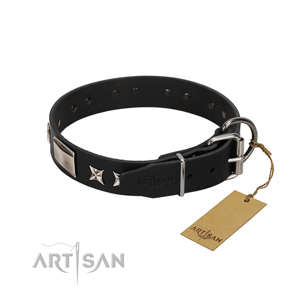 Soft to touch full grain leather dog collar with corrosion resistant hardware