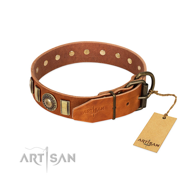 Top notch genuine leather dog collar with corrosion resistant traditional buckle