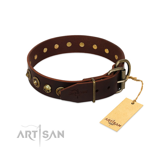 Natural leather collar with top notch adornments for your pet